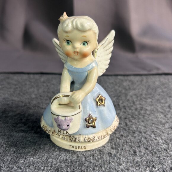 Vtg Taurus Zodiac Angel Nippon Yoko Boeki Birthday Rhinestone Star Figurine - Picture 1 of 11